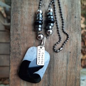 SOLD!!! White & Black Onyx  Gunmetal Ball Chain Necklace